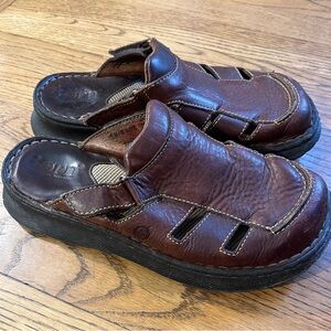 Born Dark Brown Leather Slip-On Sandals